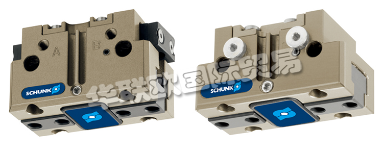 SCHUNK機械爪手JGP64-1帶雙平動機械手的旋轉(zhuǎn)頭，可在機器內(nèi)同時裝載和卸載工件。在壓縮空氣的作用下，橢圓形活塞上下移動。楔式結(jié)構(gòu)的有角度活動表面使基爪能夠同步平動。